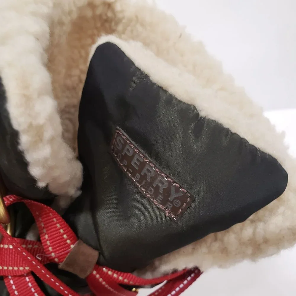 Sperry Top-Sider Weatherproof‎ Suede Leather Sherpa Lined Wedge Boots - Size